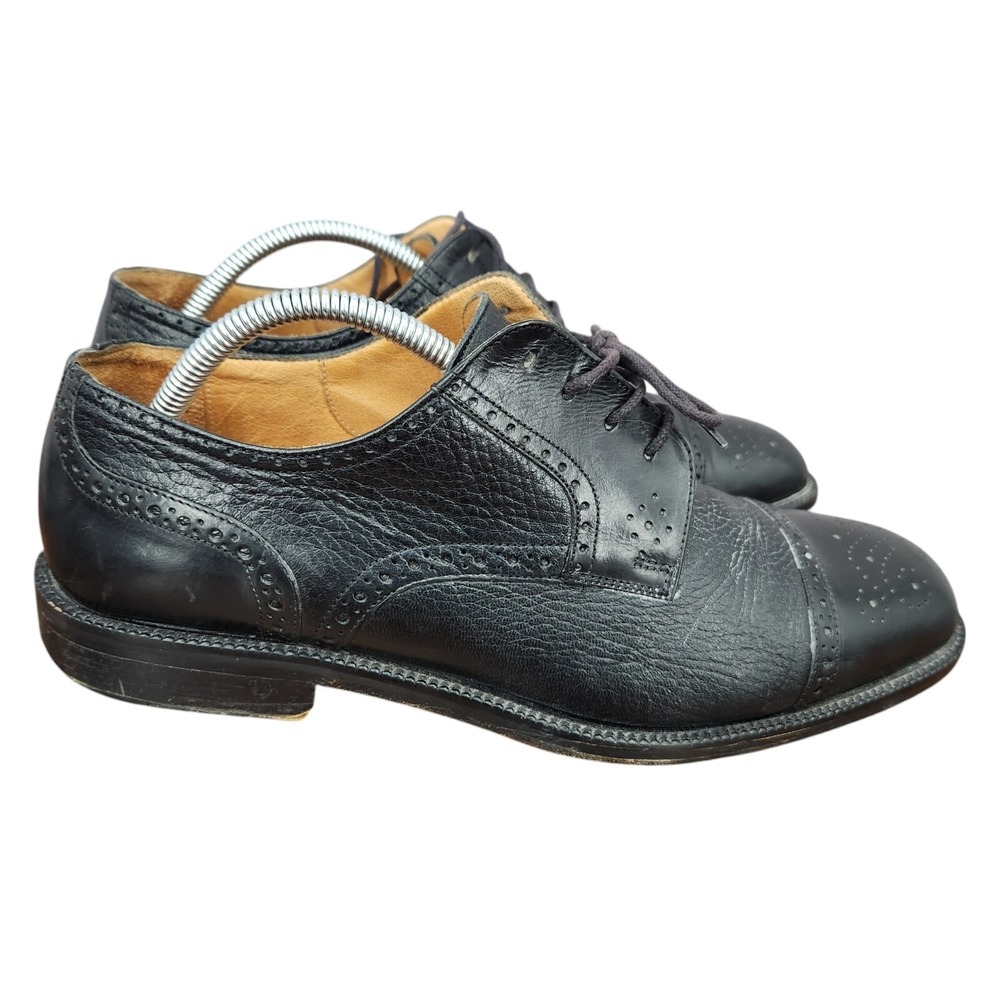 Johnston Murphy Cellini Oxford Shoes Mens 10 Black Leather Brogue Cap Toe Derby